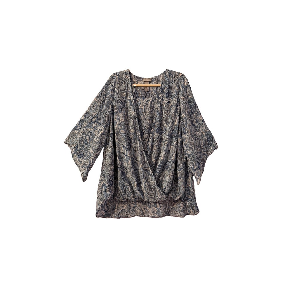 Catherines Faux Wrap Blouse Top Size 1X 18 20 Paisley Chiffon Lightweight Tunic